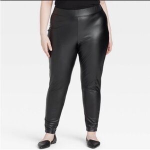 Ava + Viv leggings black faux leather skinny pull on sheen slim tapered